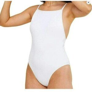 Andie Swim The Paloma Ribbed One Piece Swimsuit White Large‎ Torso